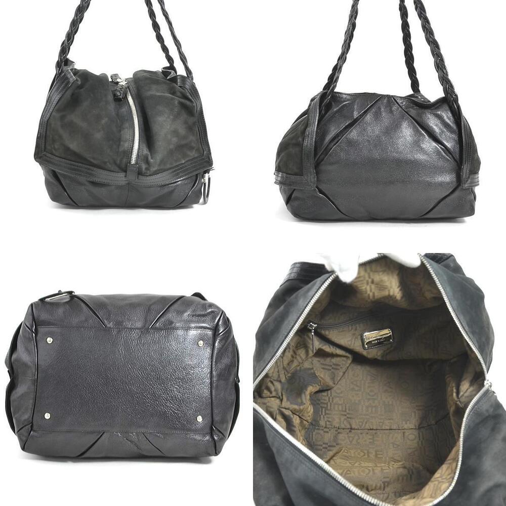 Salvatore Ferragamo bag nubuck leather shoulder Gancini silver black
